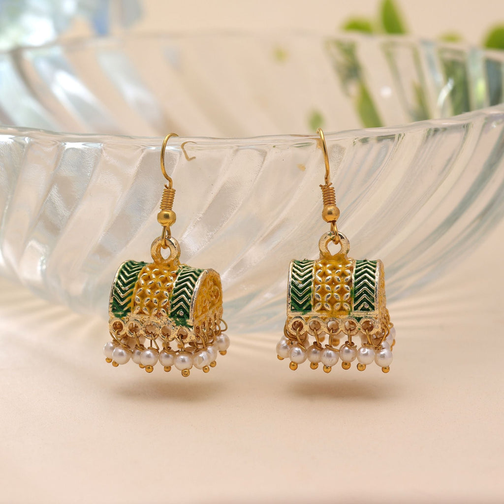 Yellow Color Palki Mint Meena Earrings Festive Look