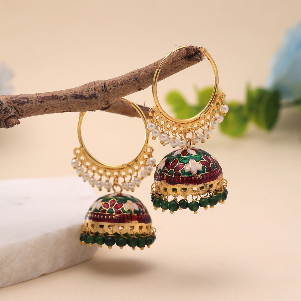 Maroon & Green Color Meenakari Earrings Royal Look