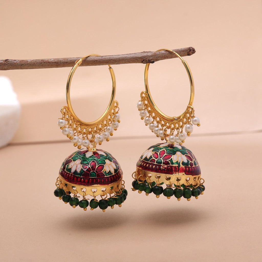 Maroon & Green Color Meenakari Earrings Royal Look