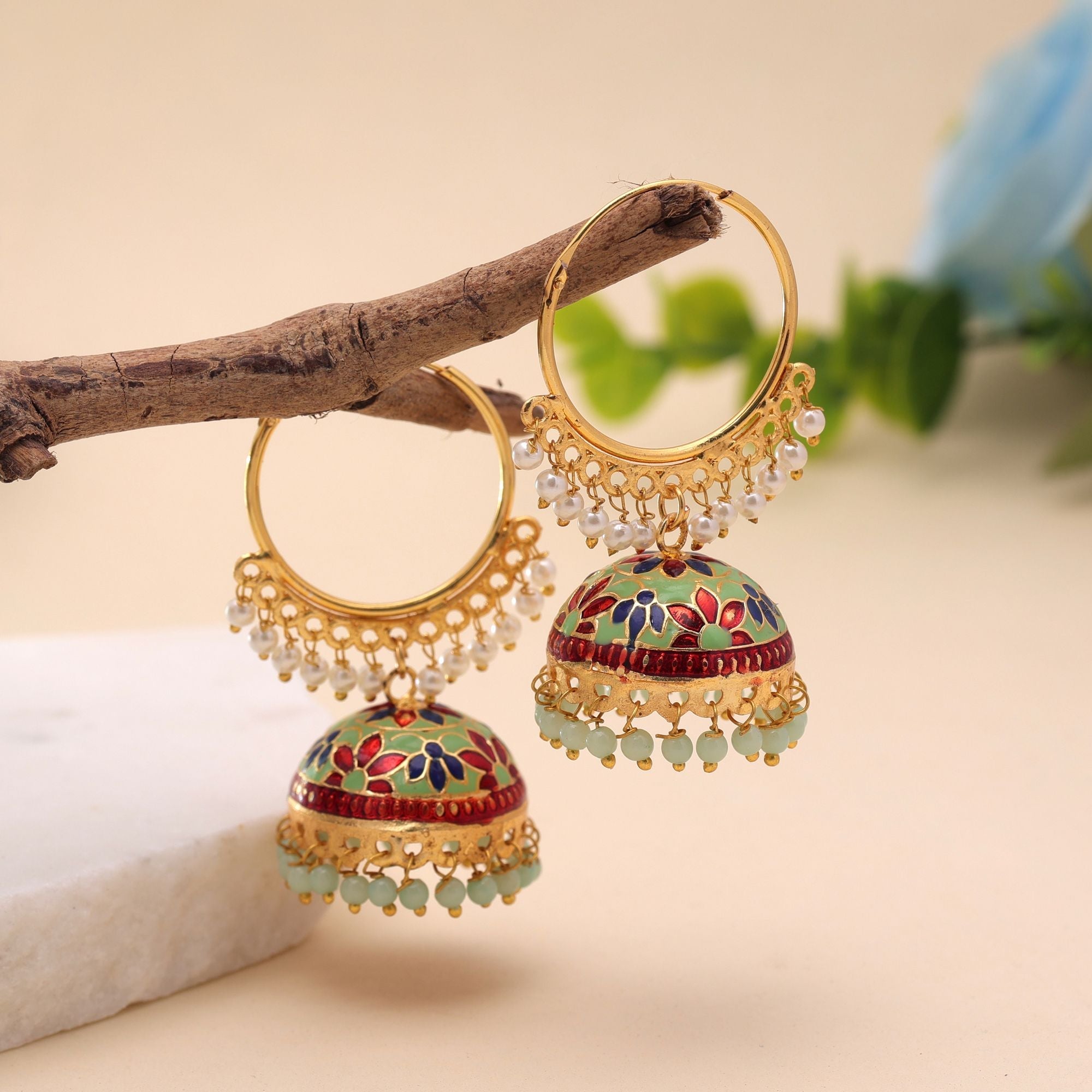Pista Green Color Meenakari Earrings Handmade Finish