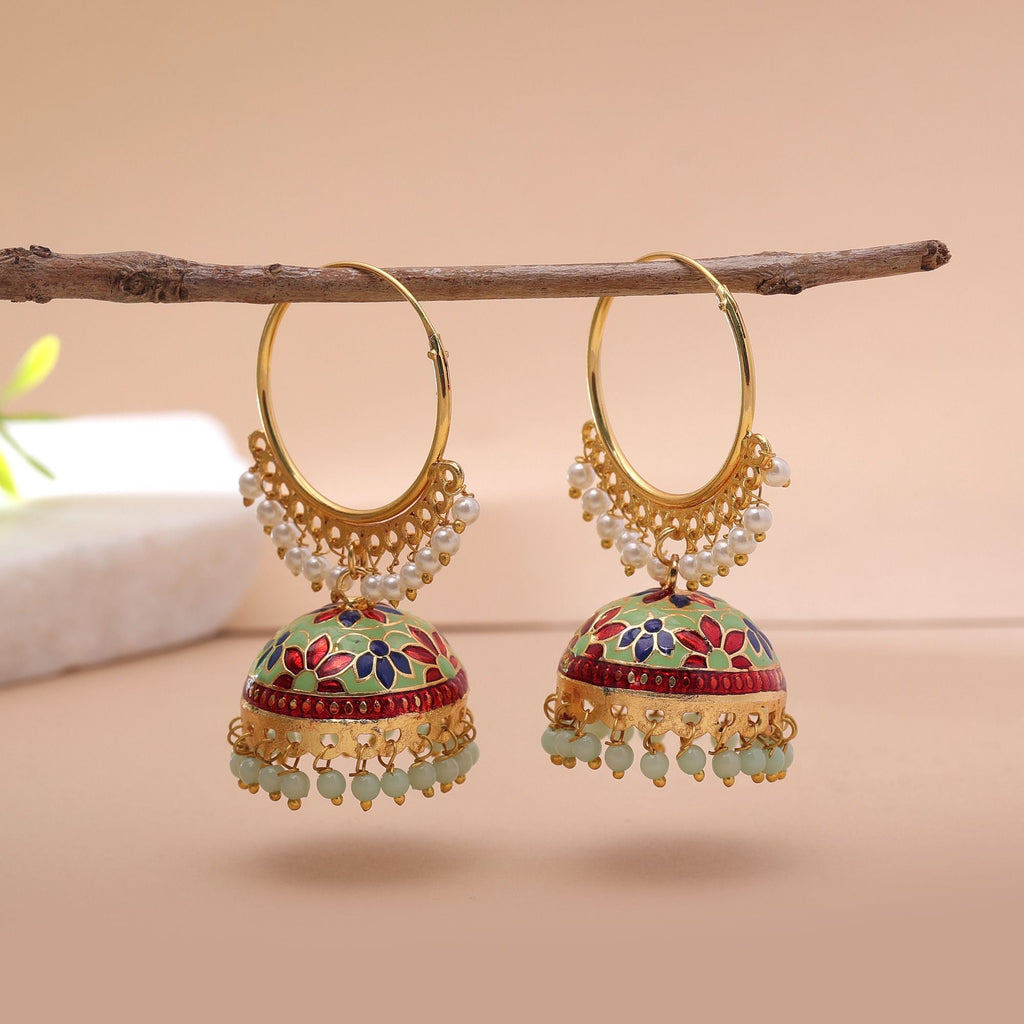 Pista Green Color Meenakari Earrings Handmade Finish