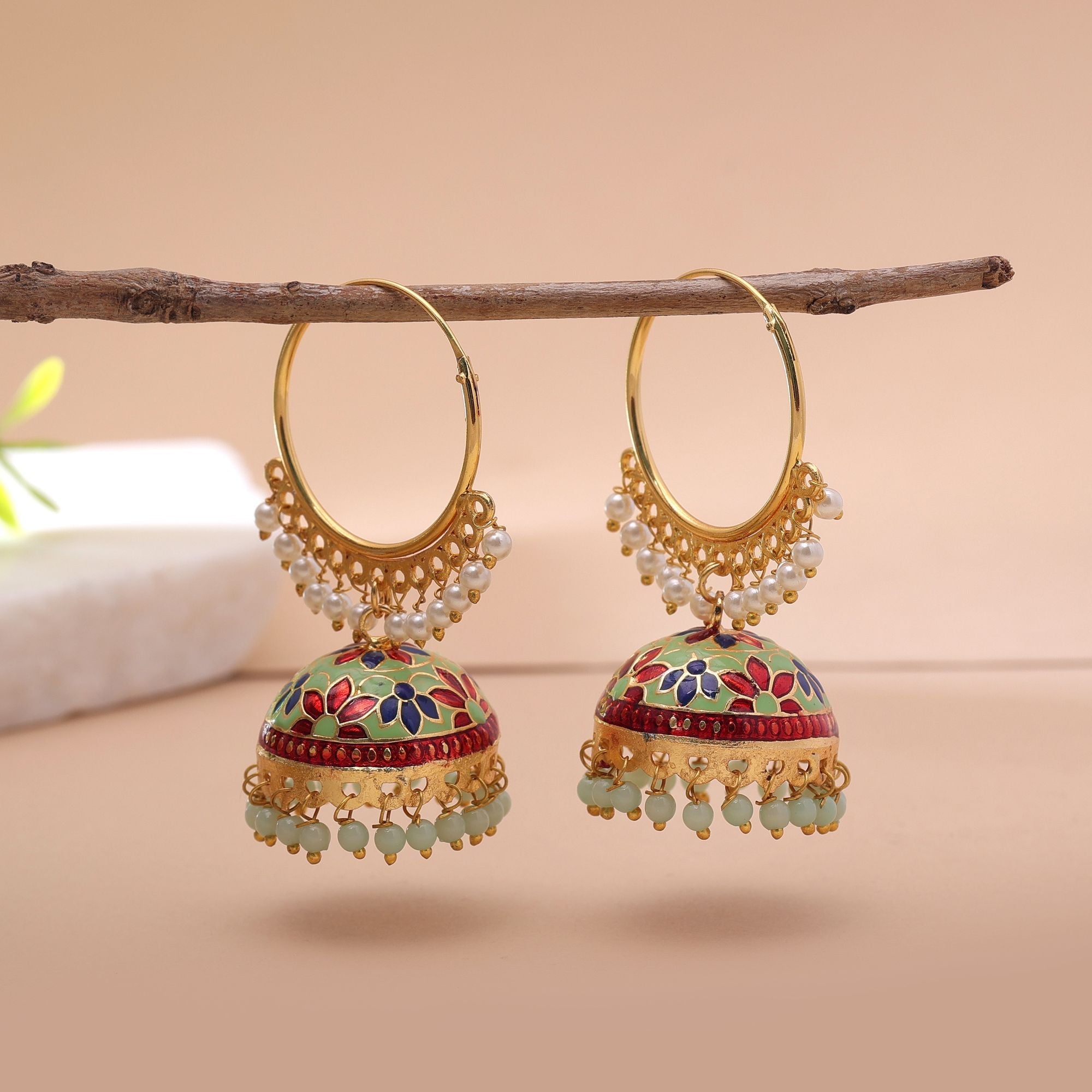 Pista Green Color Meenakari Earrings Handmade Finish