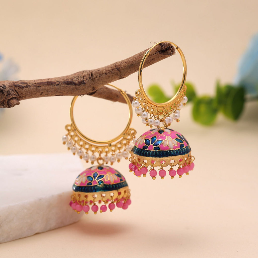 Pink Color Meenakari Earrings Festive Design