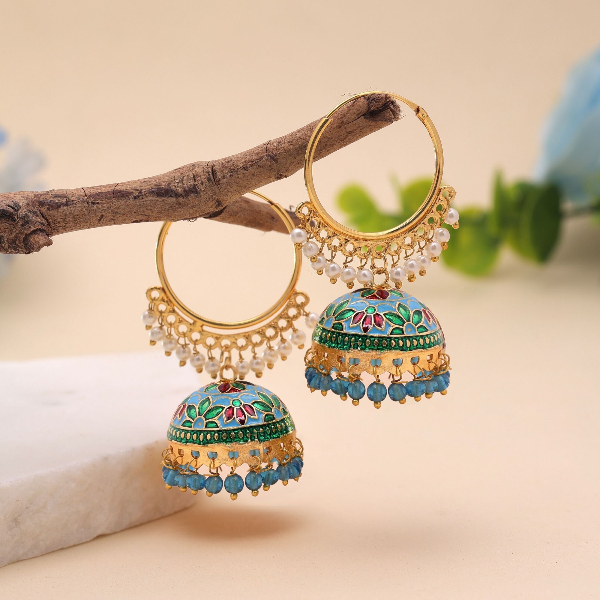 Sky Blue Color Meenakari Earrings Handmade Design