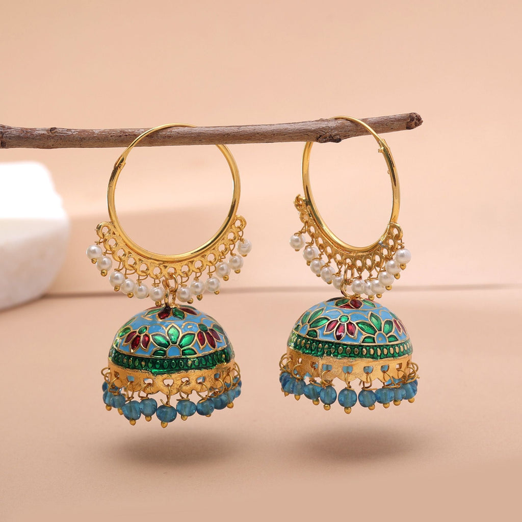 Sky Blue Color Meenakari Earrings Handmade Design