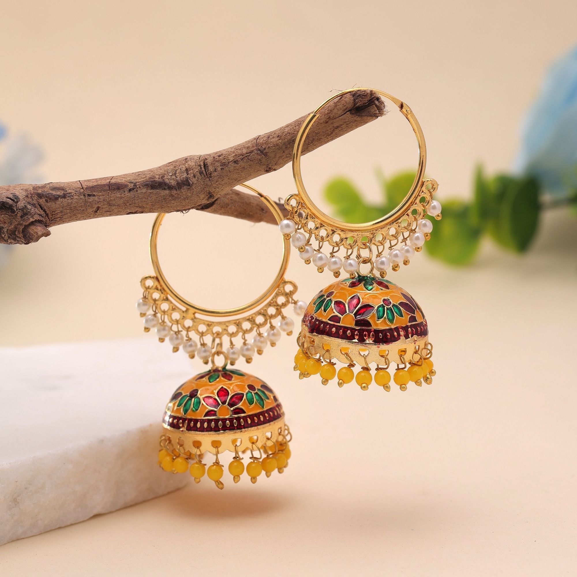 Yellow Color Meenakari Earrings Premium Style