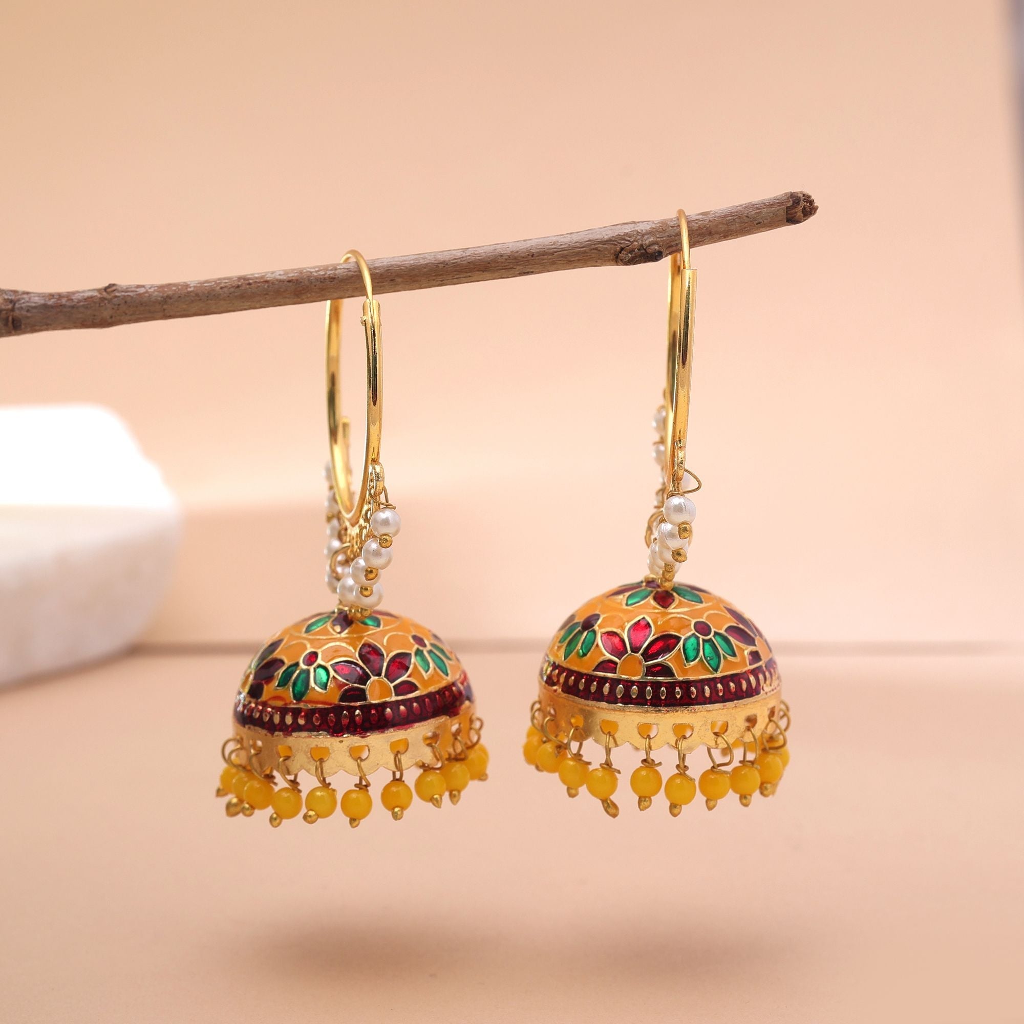 Yellow Color Meenakari Earrings Premium Style