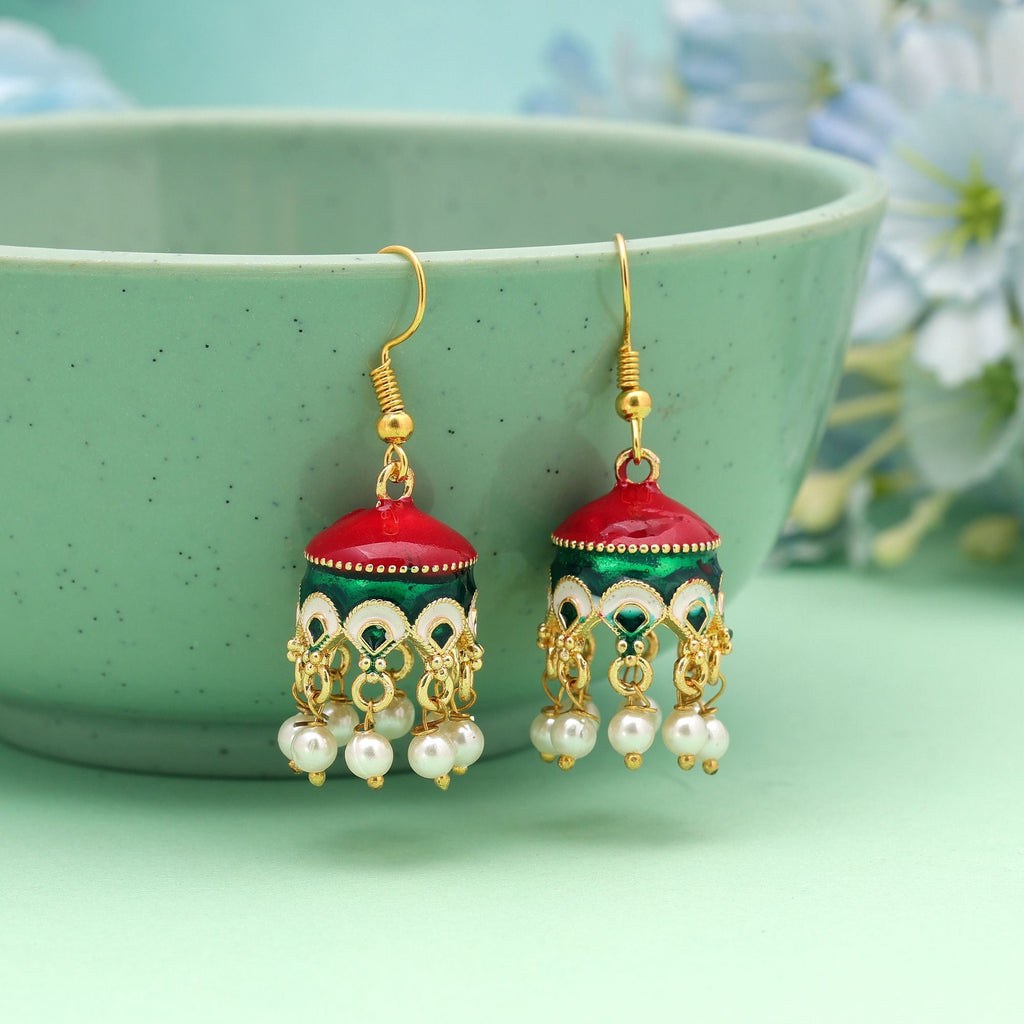 Maroon & Green Color Meenakari Earrings Handmade Look