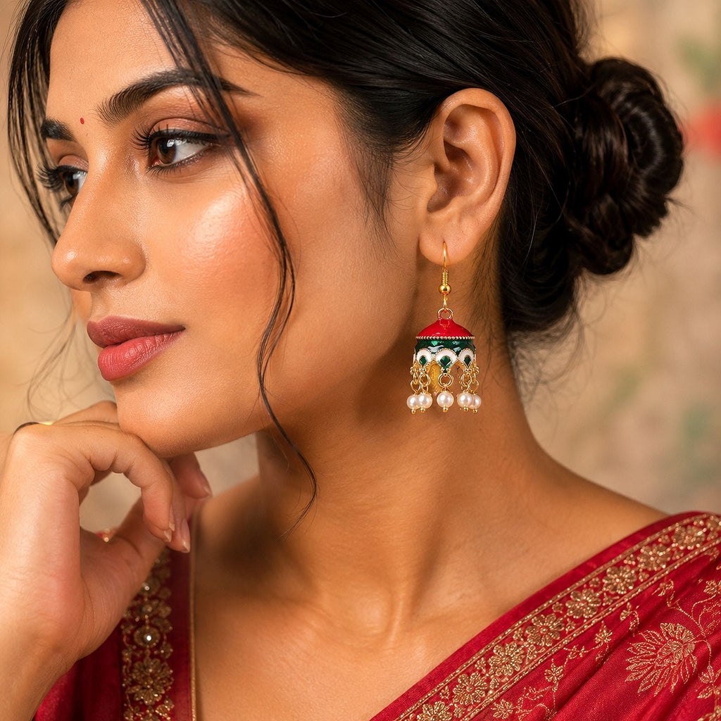 Maroon & Green Color Meenakari Earrings Handmade Look