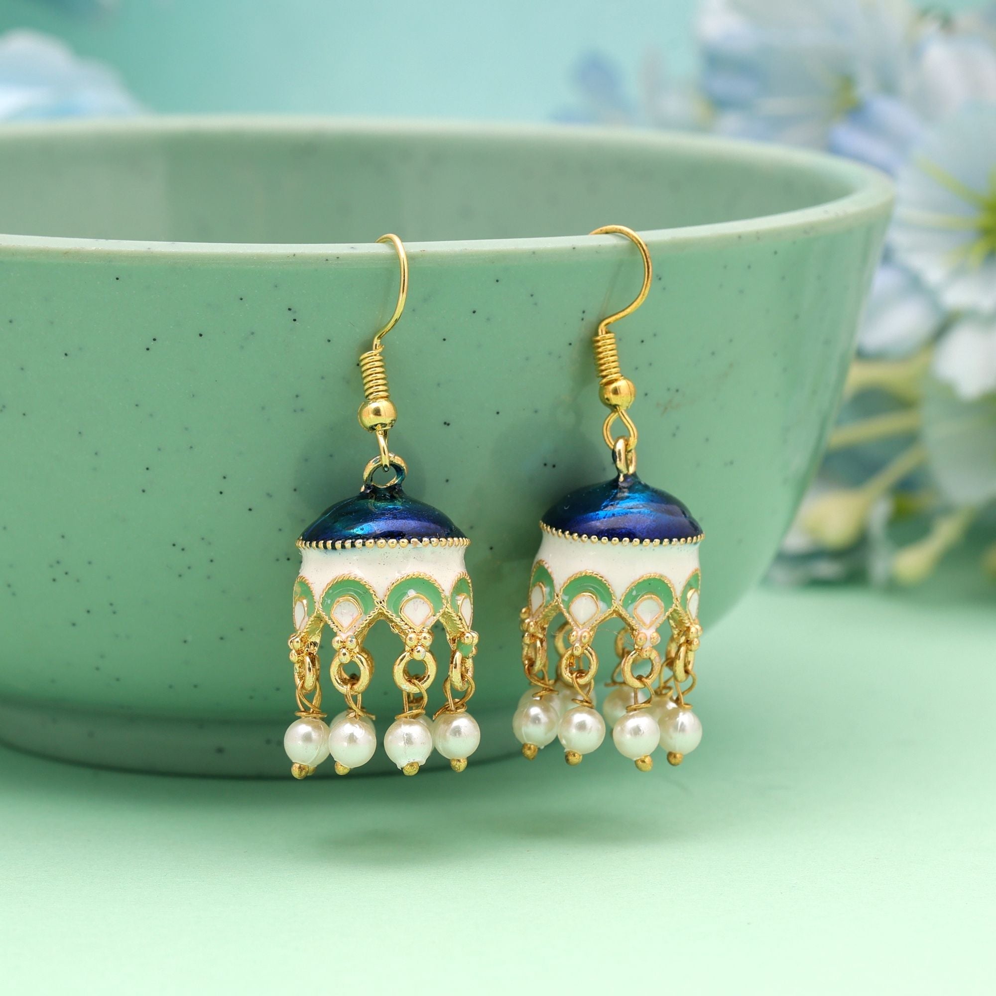 Navy Blue Color Meenakari Earrings Traditional Design