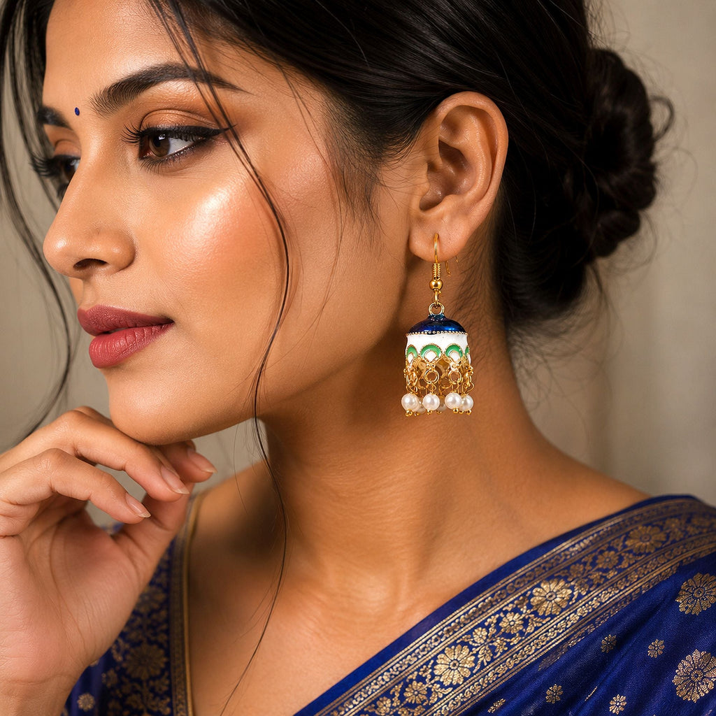 Navy Blue Color Meenakari Earrings Traditional Design