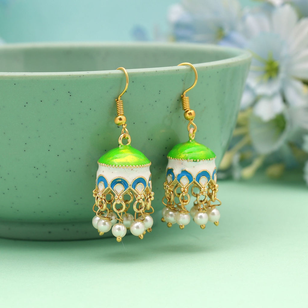 Parrot Green Color Meenakari Earrings Festive Style
