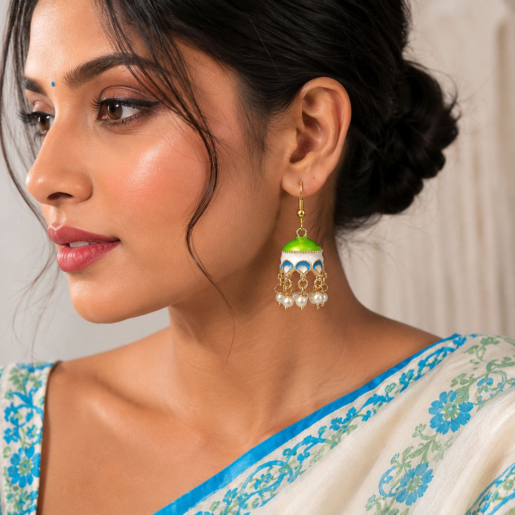 Parrot Green Color Meenakari Earrings Festive Style
