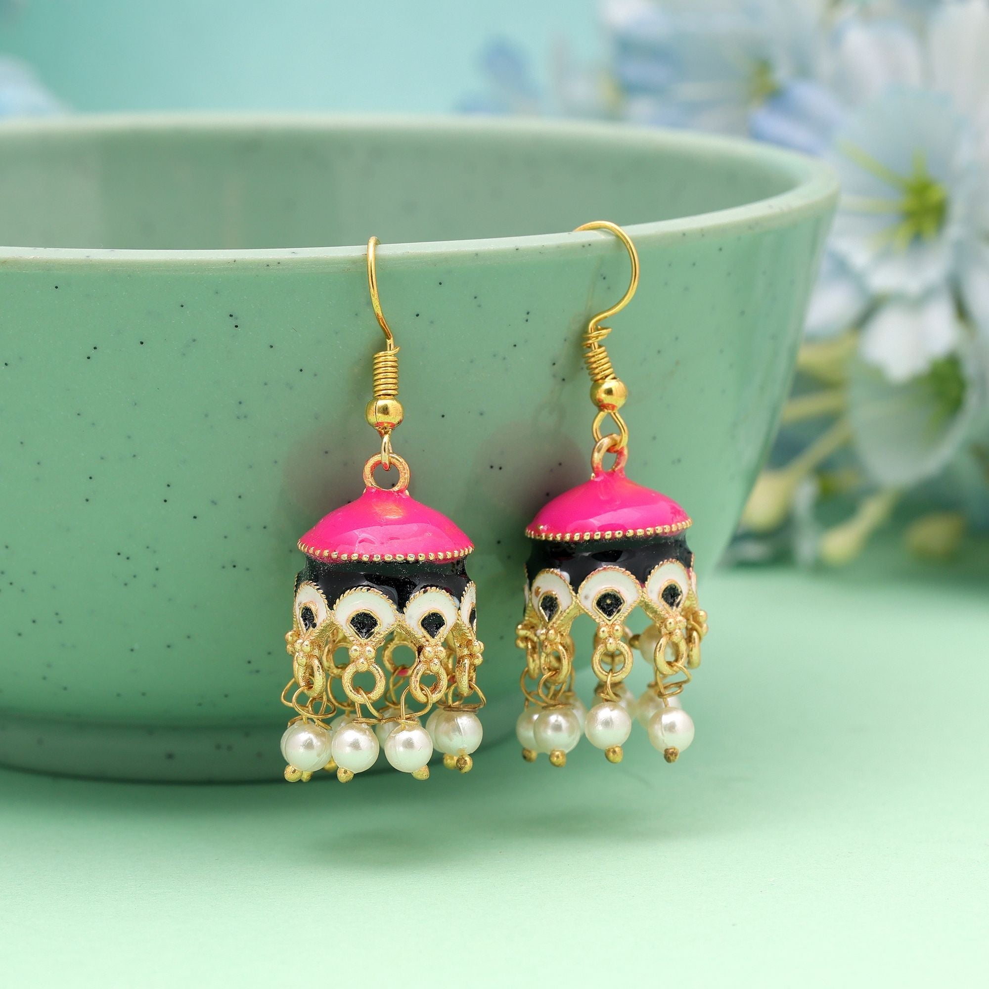 Pink & Black Color Meenakari Earrings Designer Style