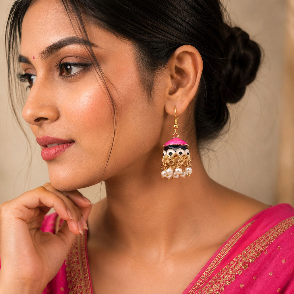 Pink & Black Color Meenakari Earrings Designer Style