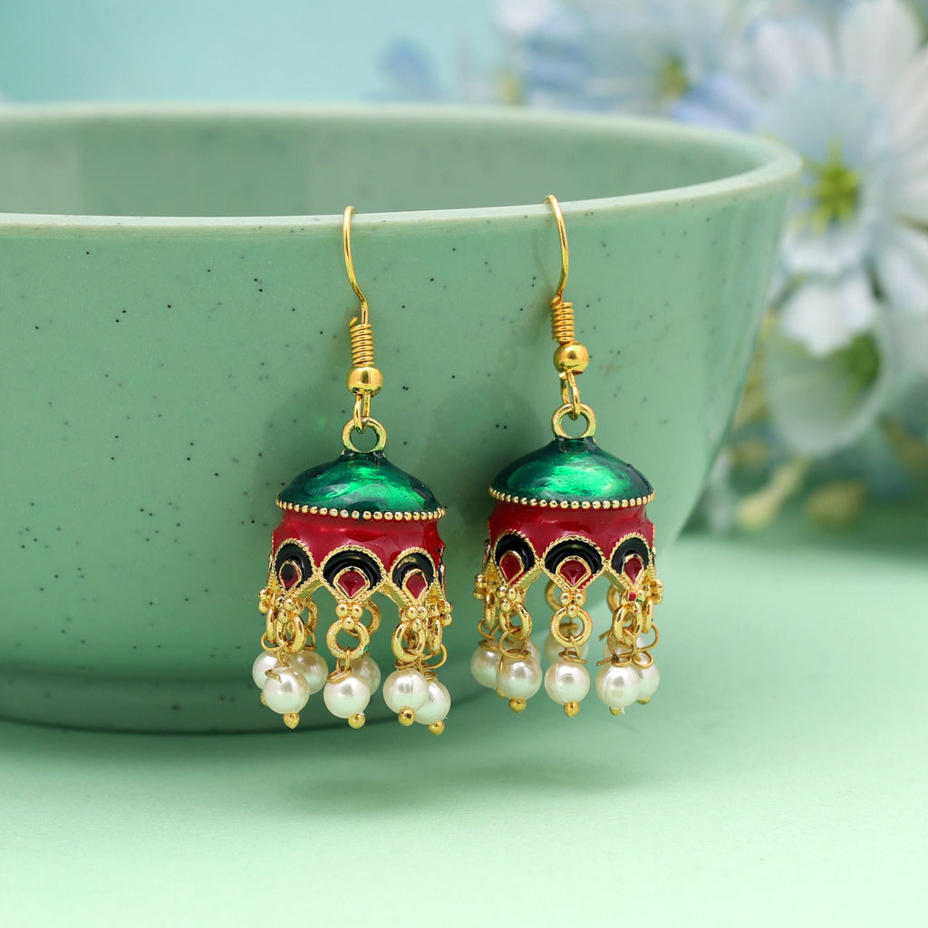 Red & Green Color Meenakari Earrings Ethnic Finish