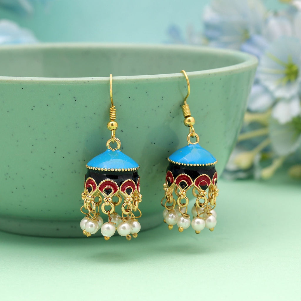 Sky Blue Color Meenakari Earrings Traditional Look