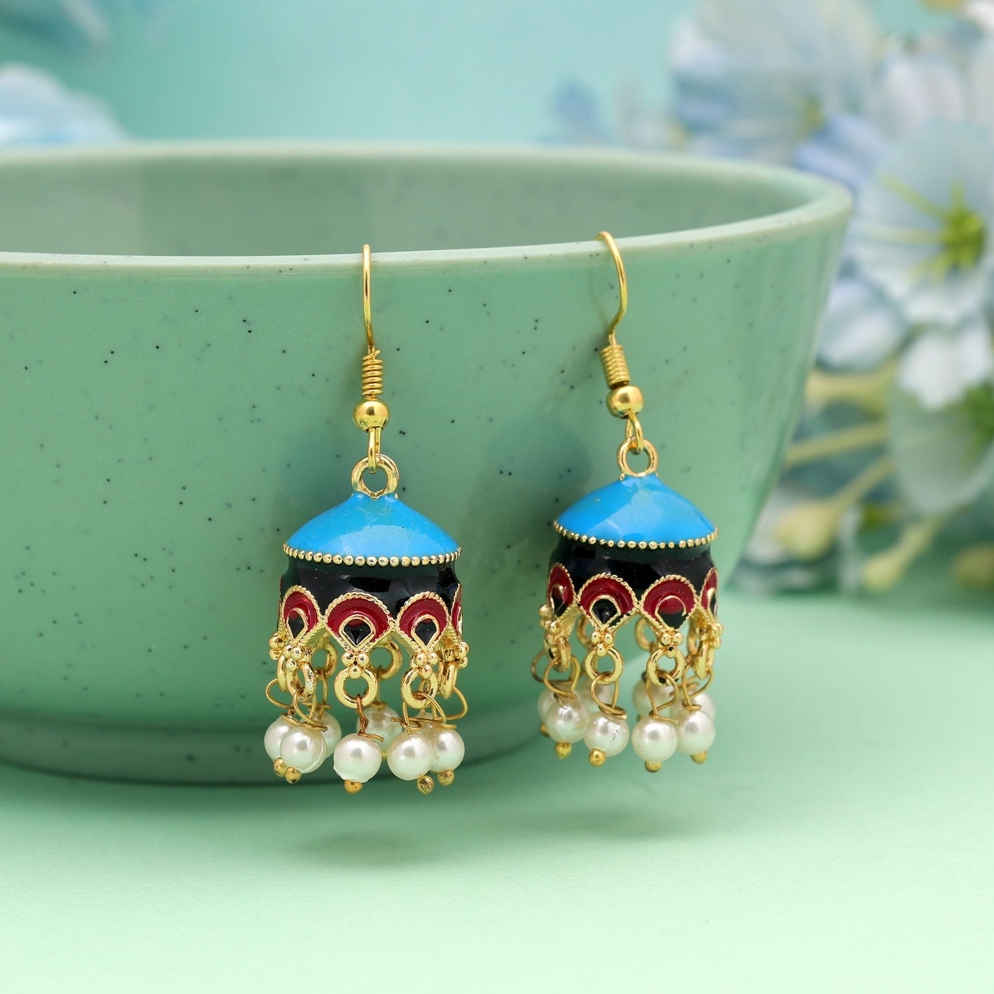 Sky Blue Color Meenakari Earrings Traditional Look