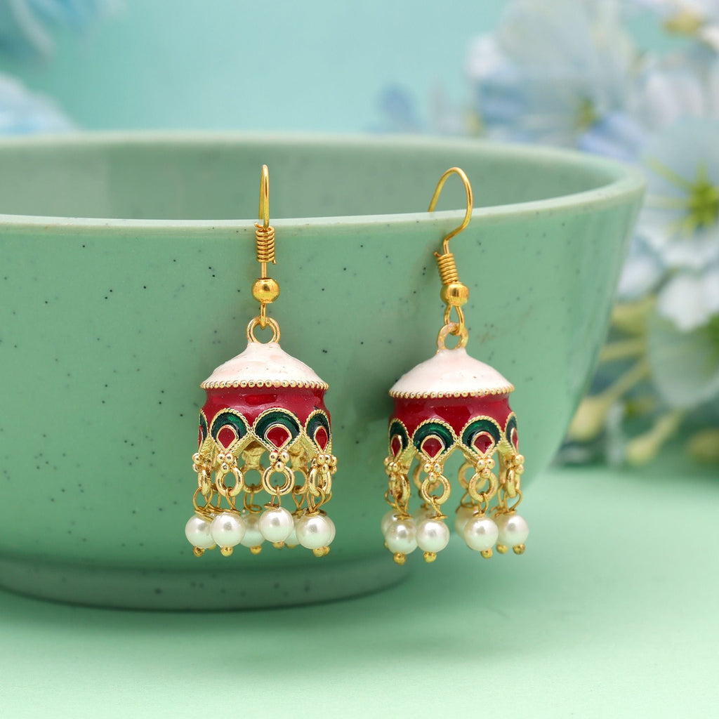 White Color Meenakari Earrings Elegant Ethnic Design
