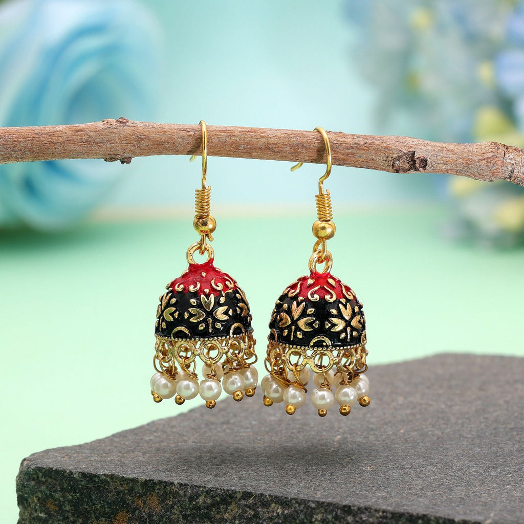 Black Color Mint Meena Earrings Traditional Design