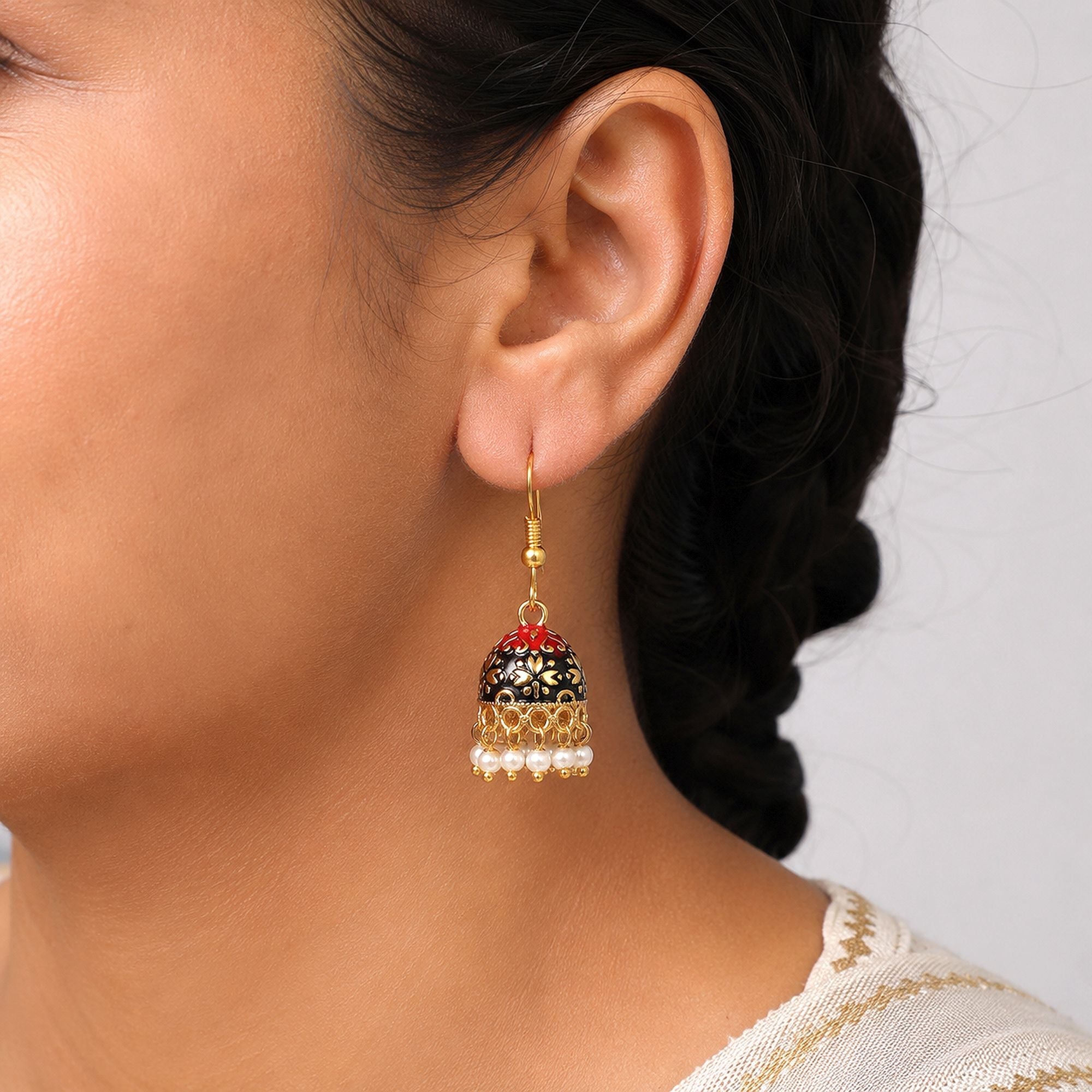 Black Color Mint Meena Earrings Traditional Design