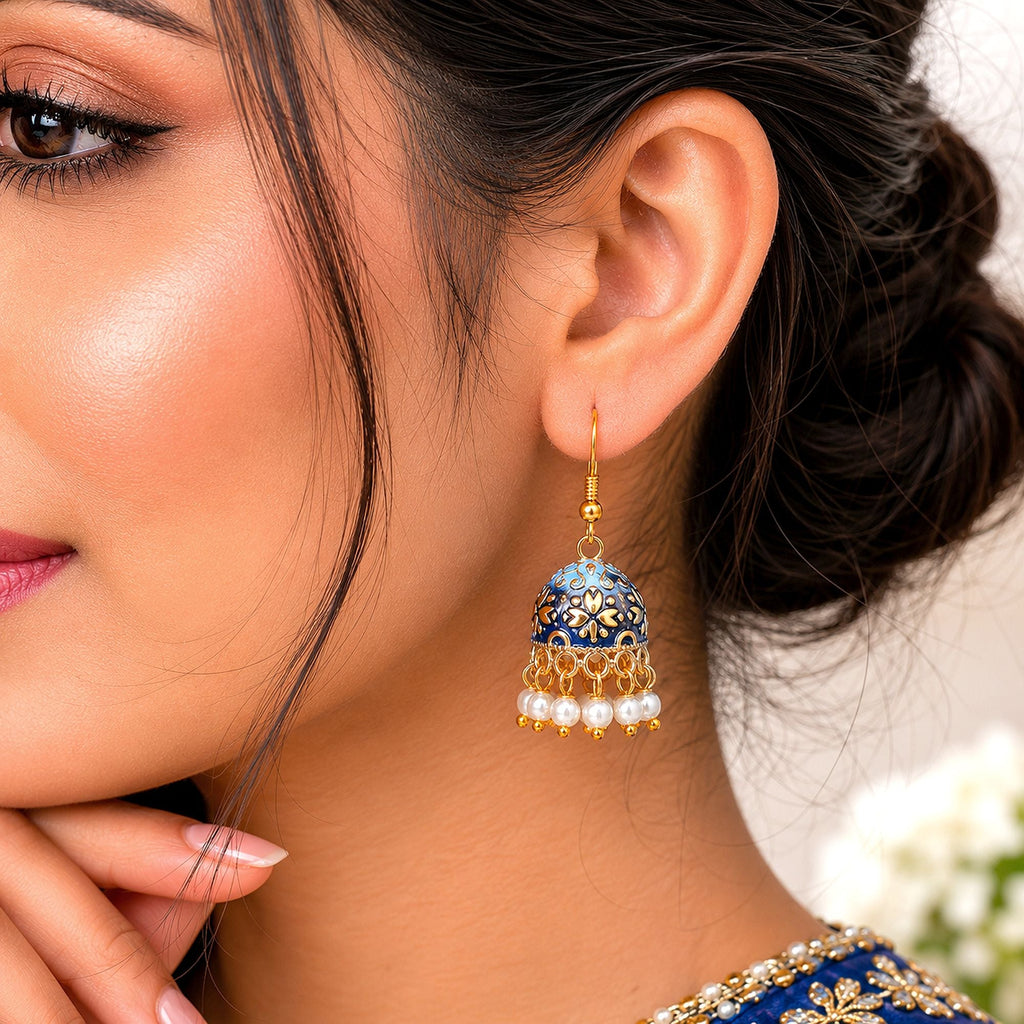 Blue Color Mint Meena Earrings Handmade Finish