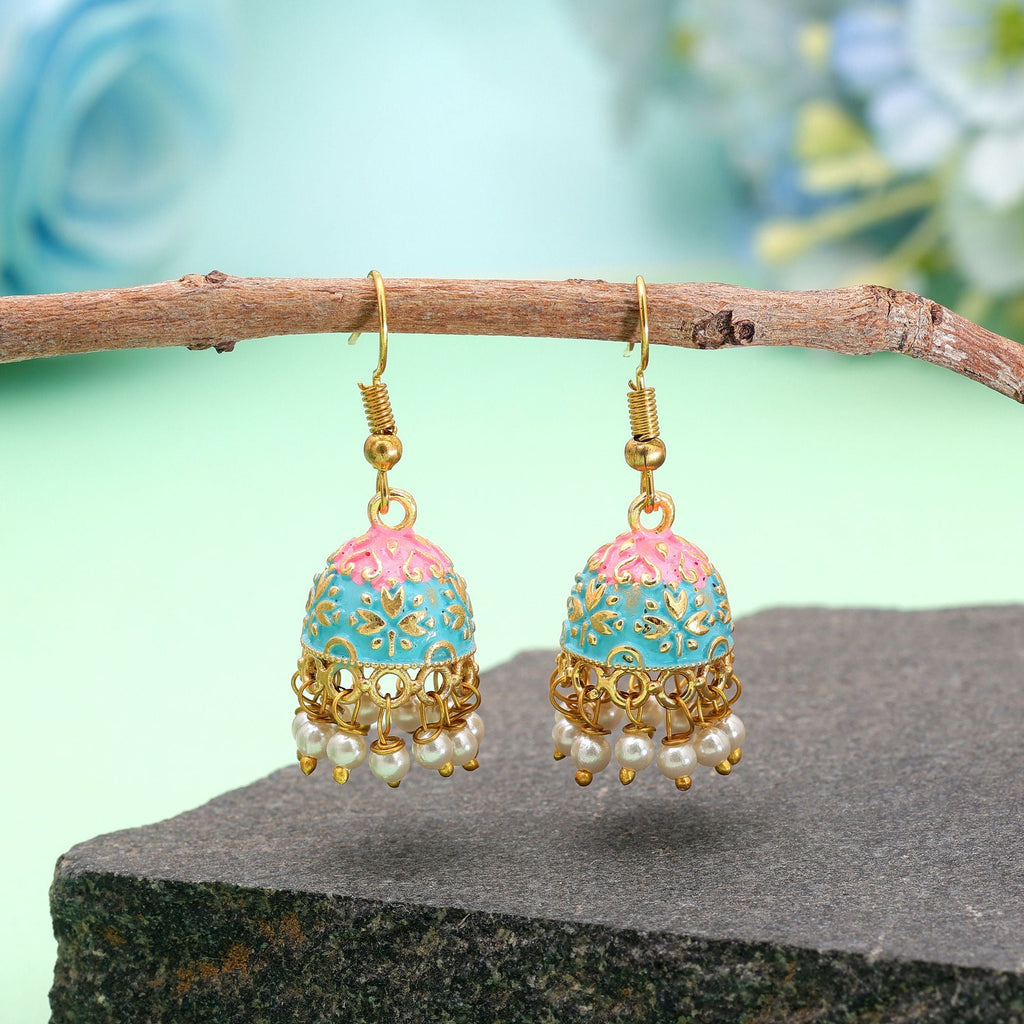 Firozi Color Mint Meena Earrings Ethnic Fashion Look
