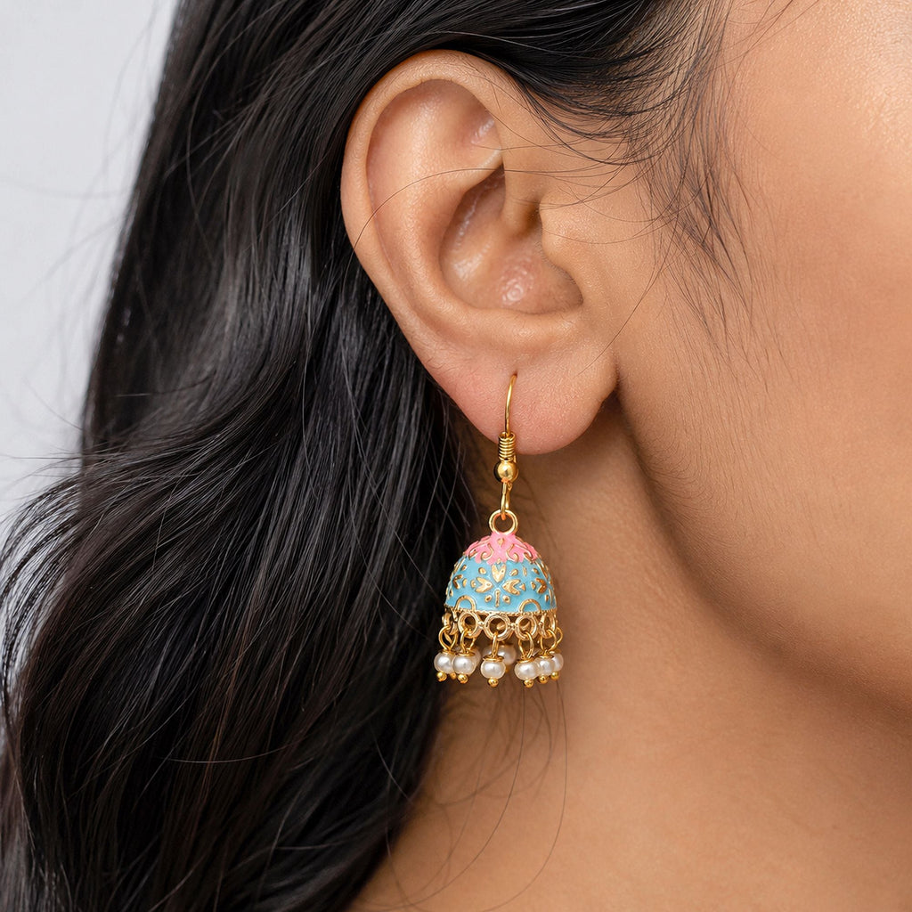 Firozi Color Mint Meena Earrings Ethnic Fashion Look