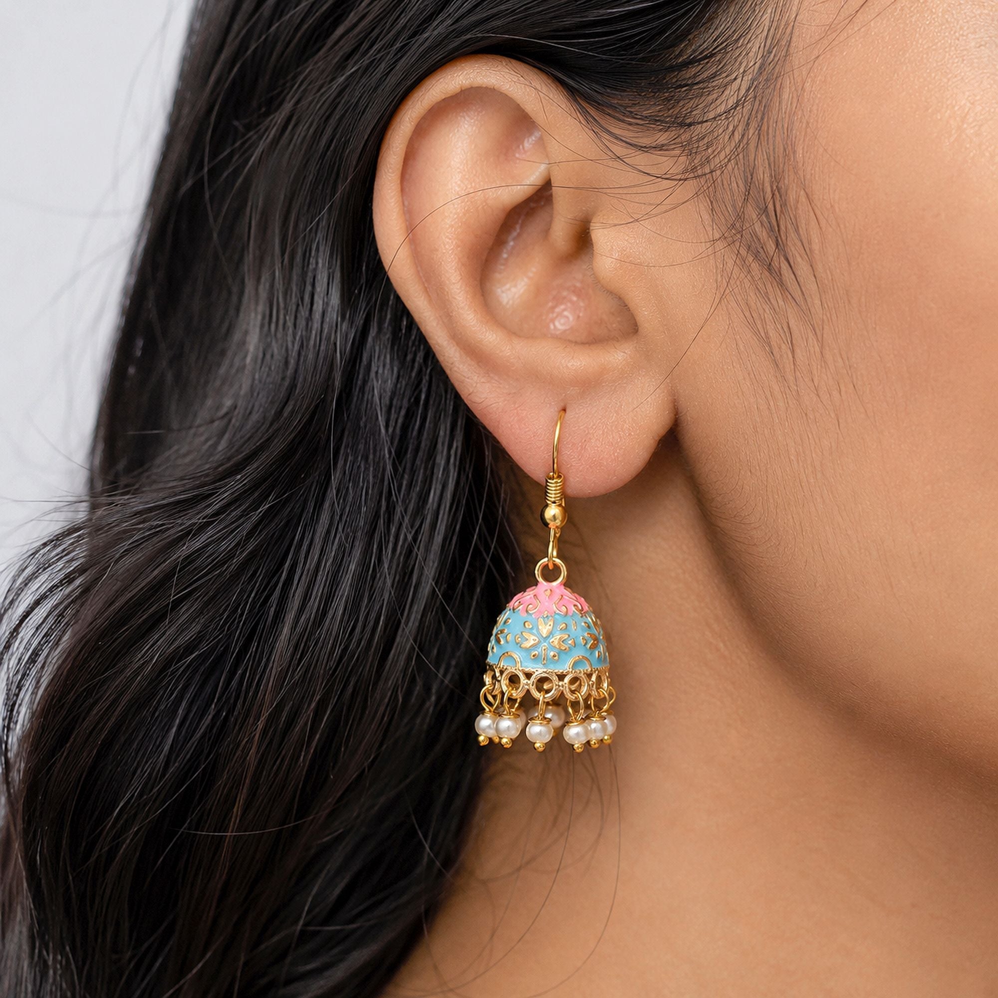 Firozi Color Mint Meena Earrings Ethnic Fashion Look