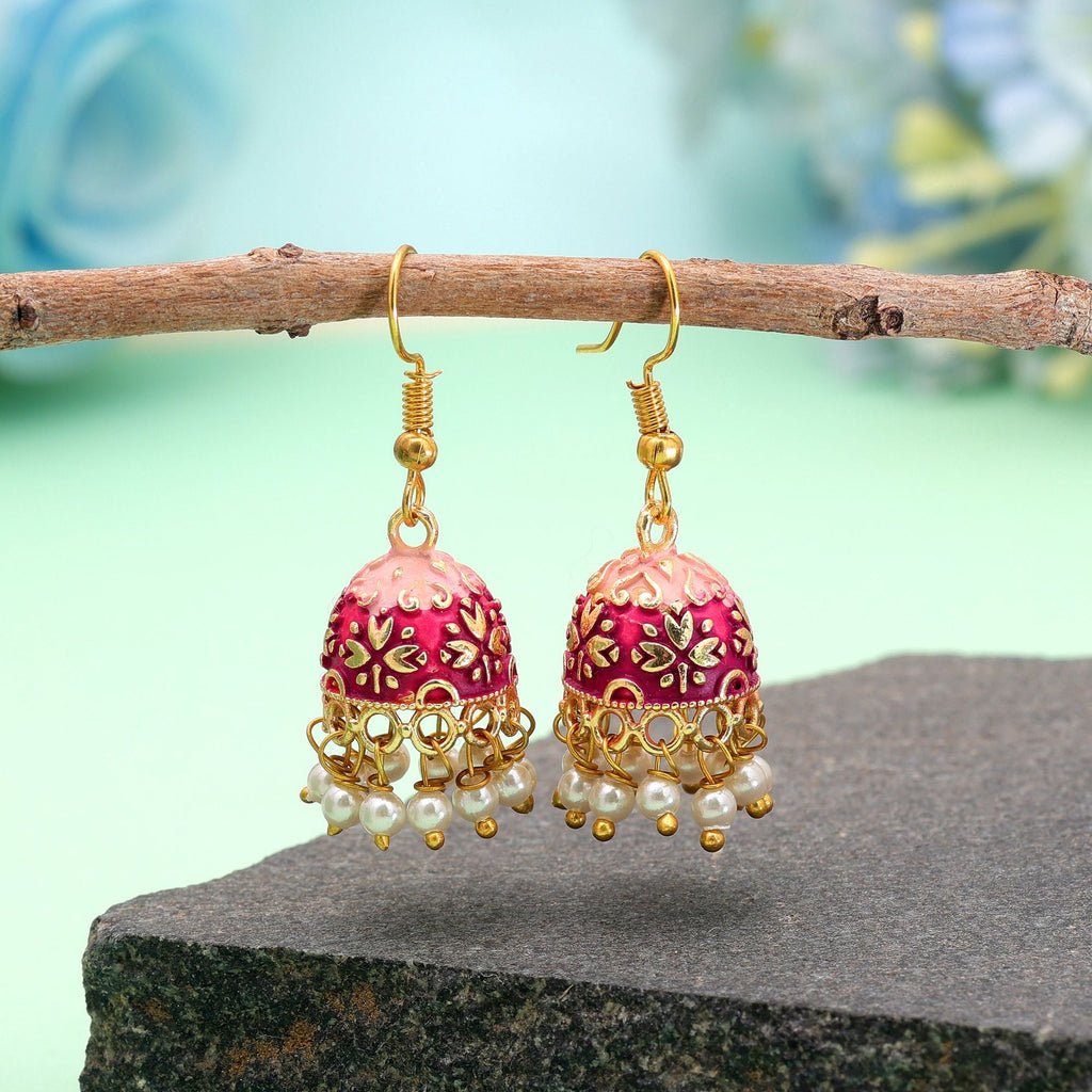 Magenta Color Mint Meena Earrings Designer Look