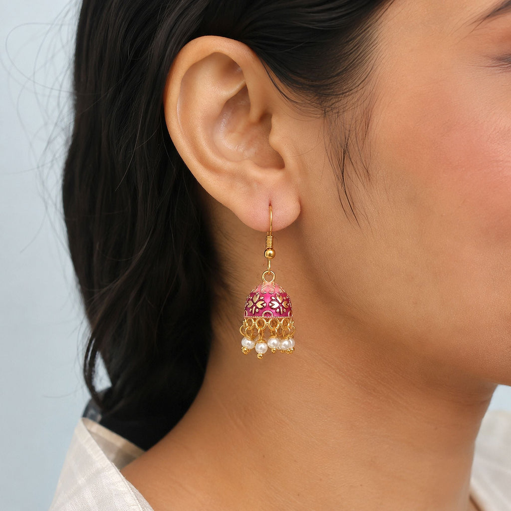 Magenta Color Mint Meena Earrings Designer Look