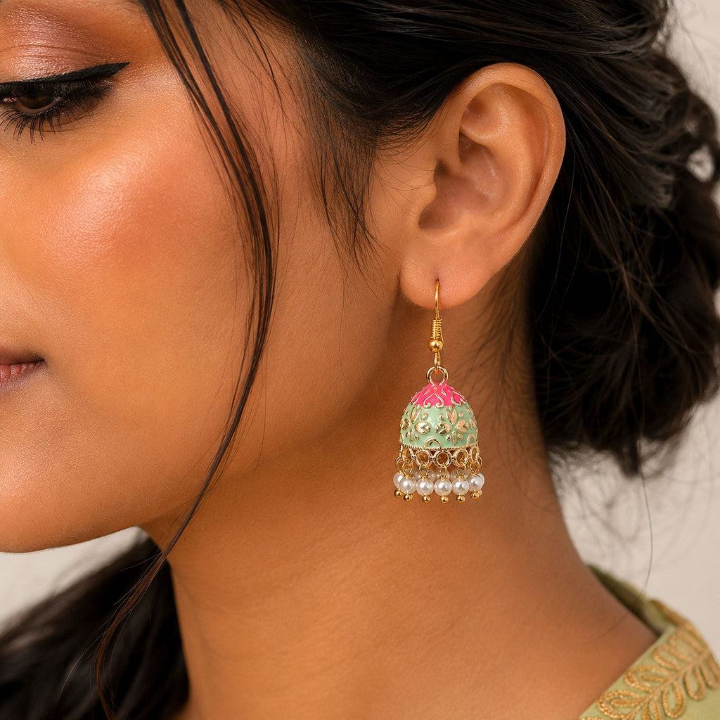 Pista Green Color Mint Meena Earrings Festive Design