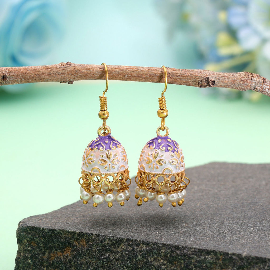 White Color Mint Meena Earrings Traditional Style