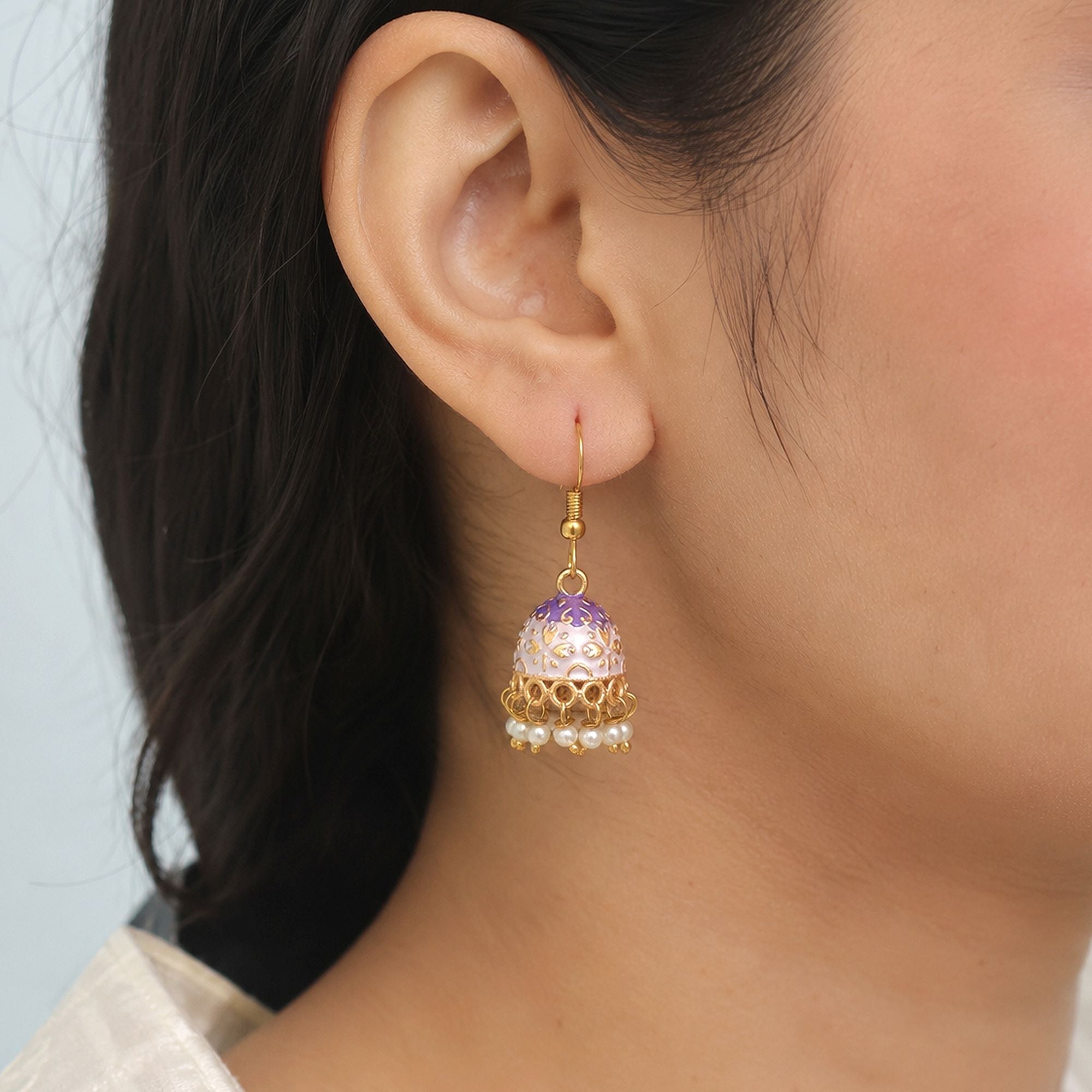 White Color Mint Meena Earrings Traditional Style