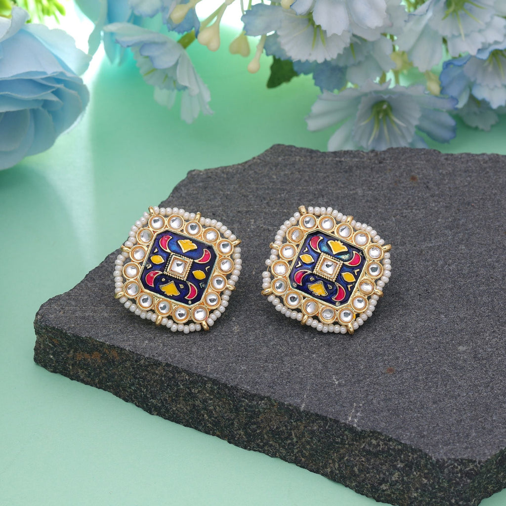 Blue Color Meenakari Earrings Festive Wear Style