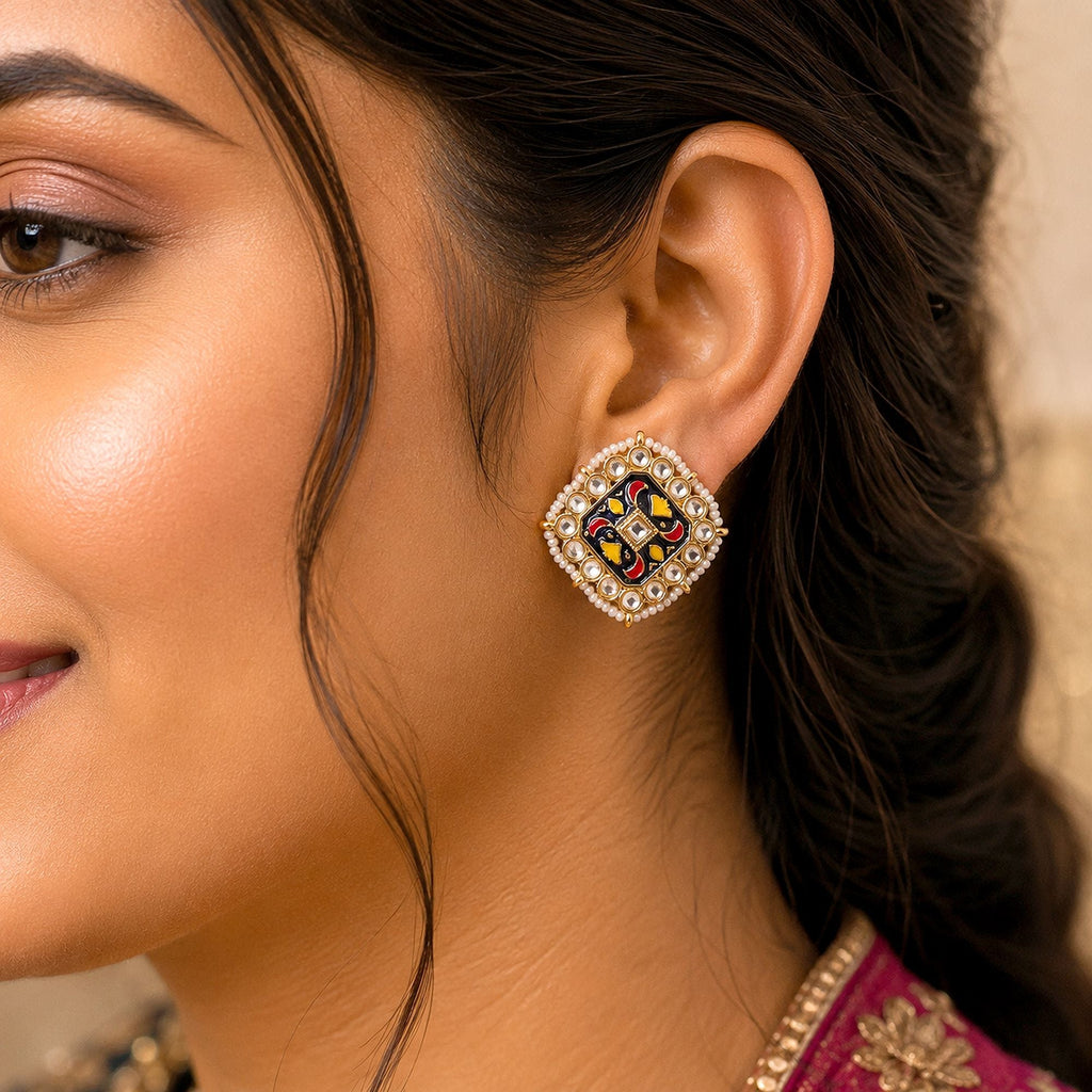 Blue Color Meenakari Earrings Festive Wear Style