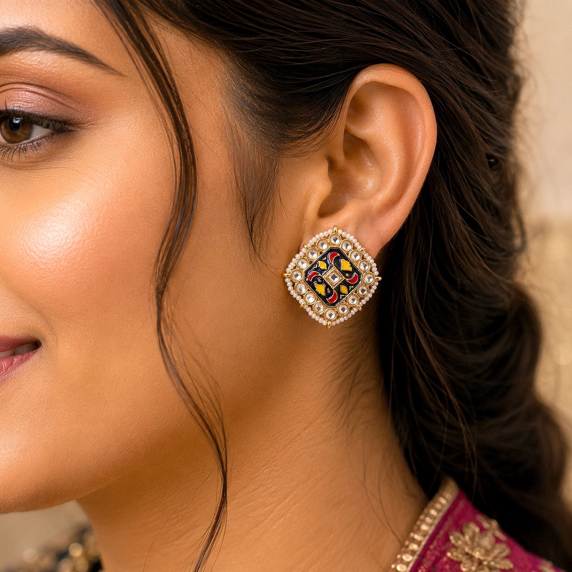 Blue Color Meenakari Earrings Festive Wear Style