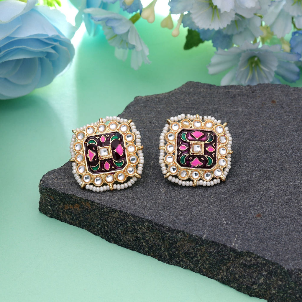 Purple Color Meenakari Earrings Royal Traditional Look