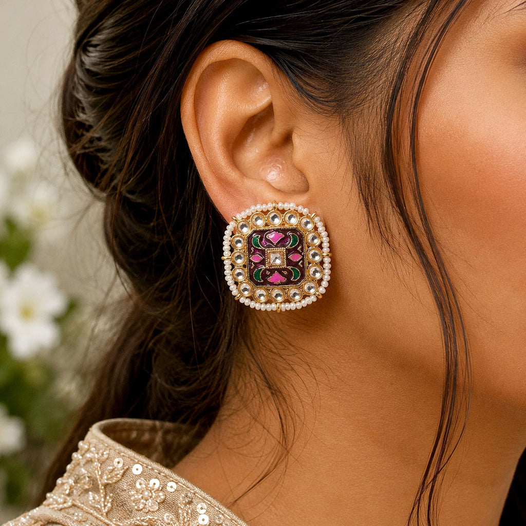 Purple Color Meenakari Earrings Royal Traditional Look