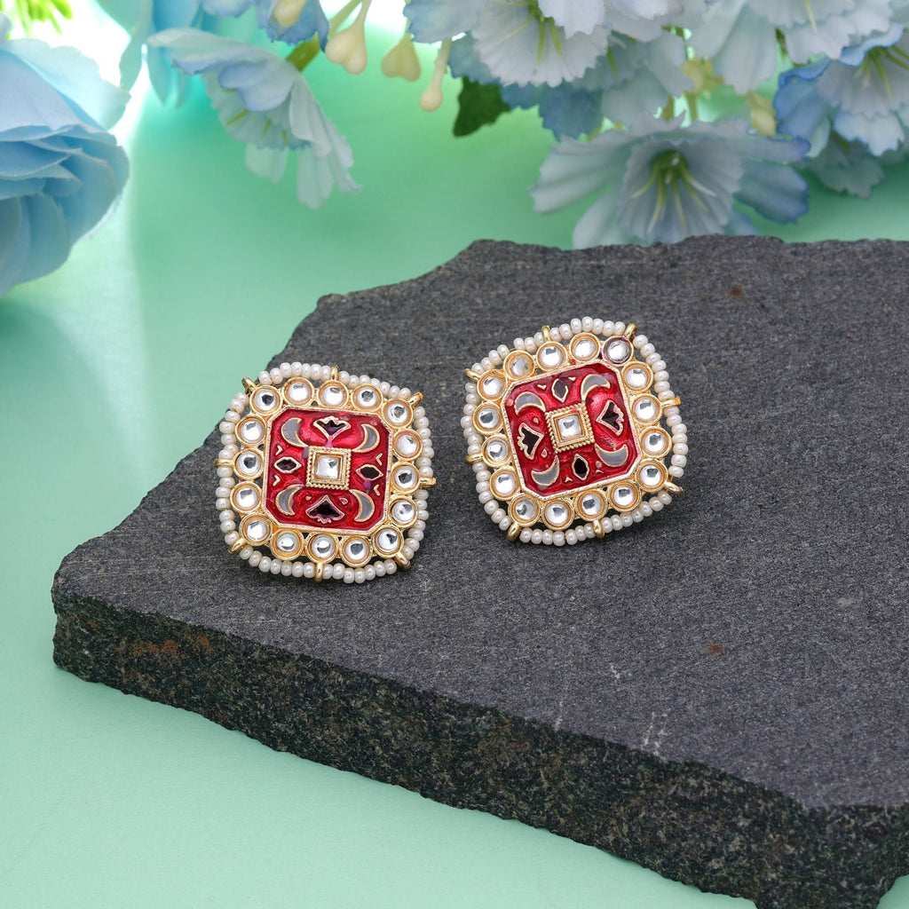 Red Color Meenakari Earrings Elegant Festive Design