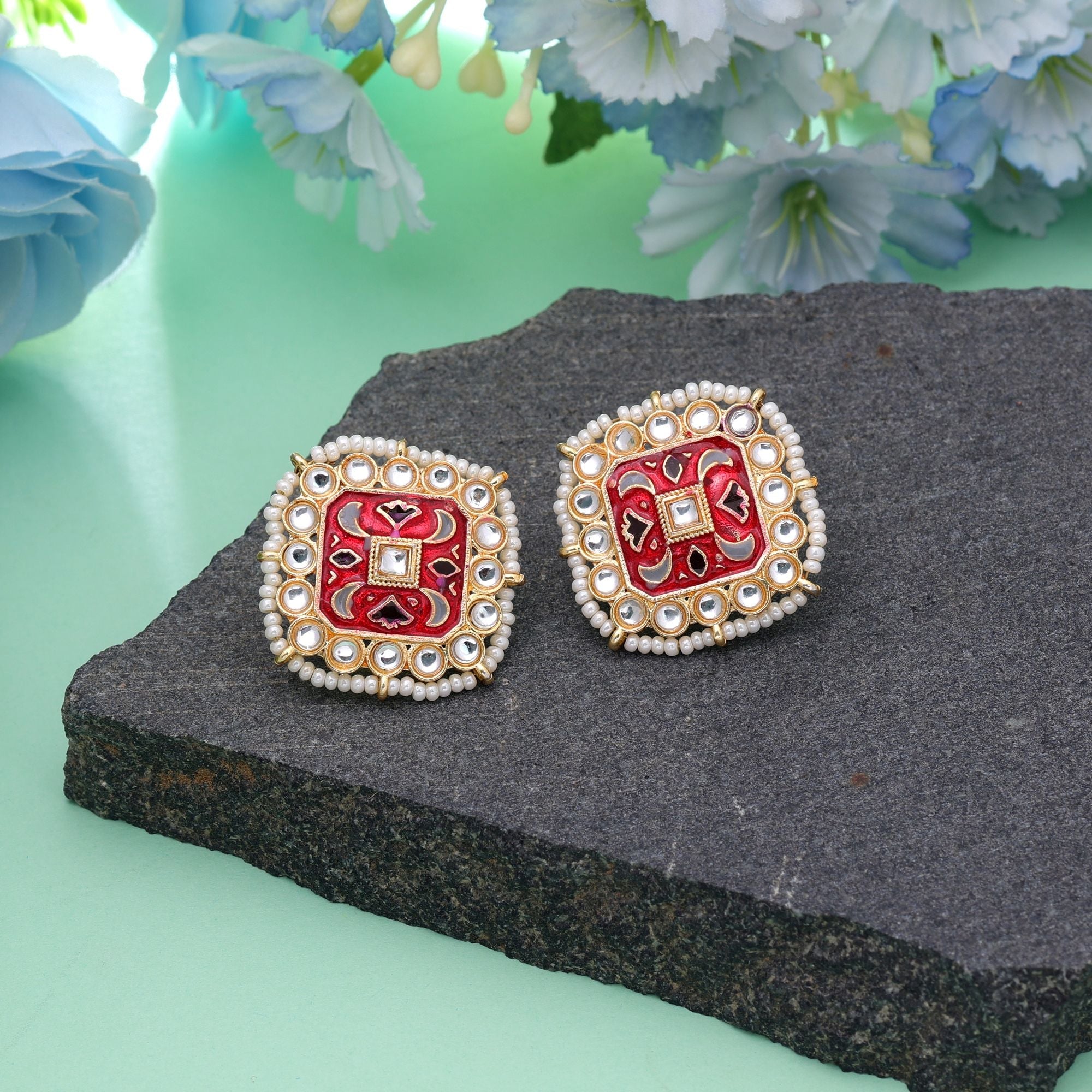Red Color Meenakari Earrings Elegant Festive Design