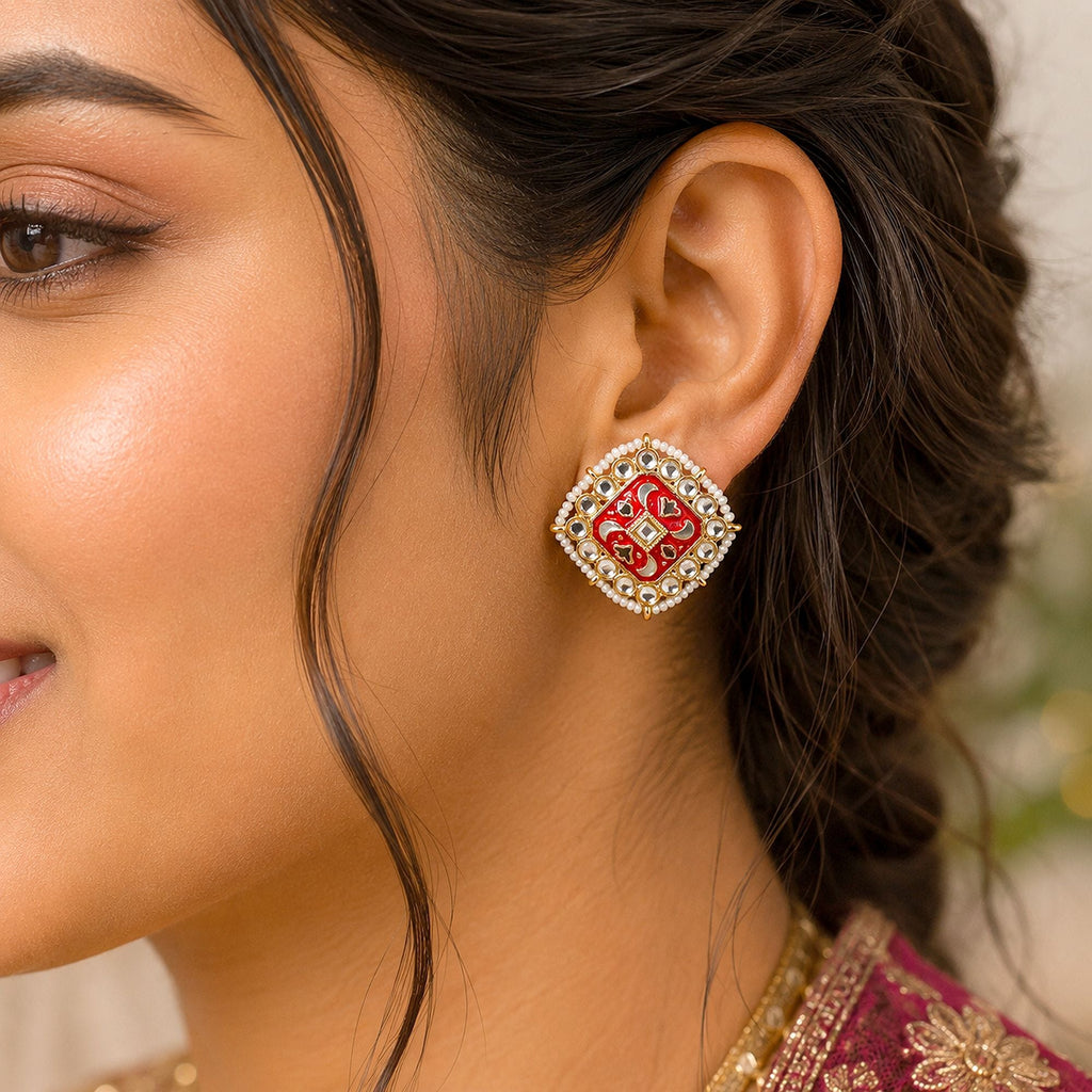 Red Color Meenakari Earrings Elegant Festive Design