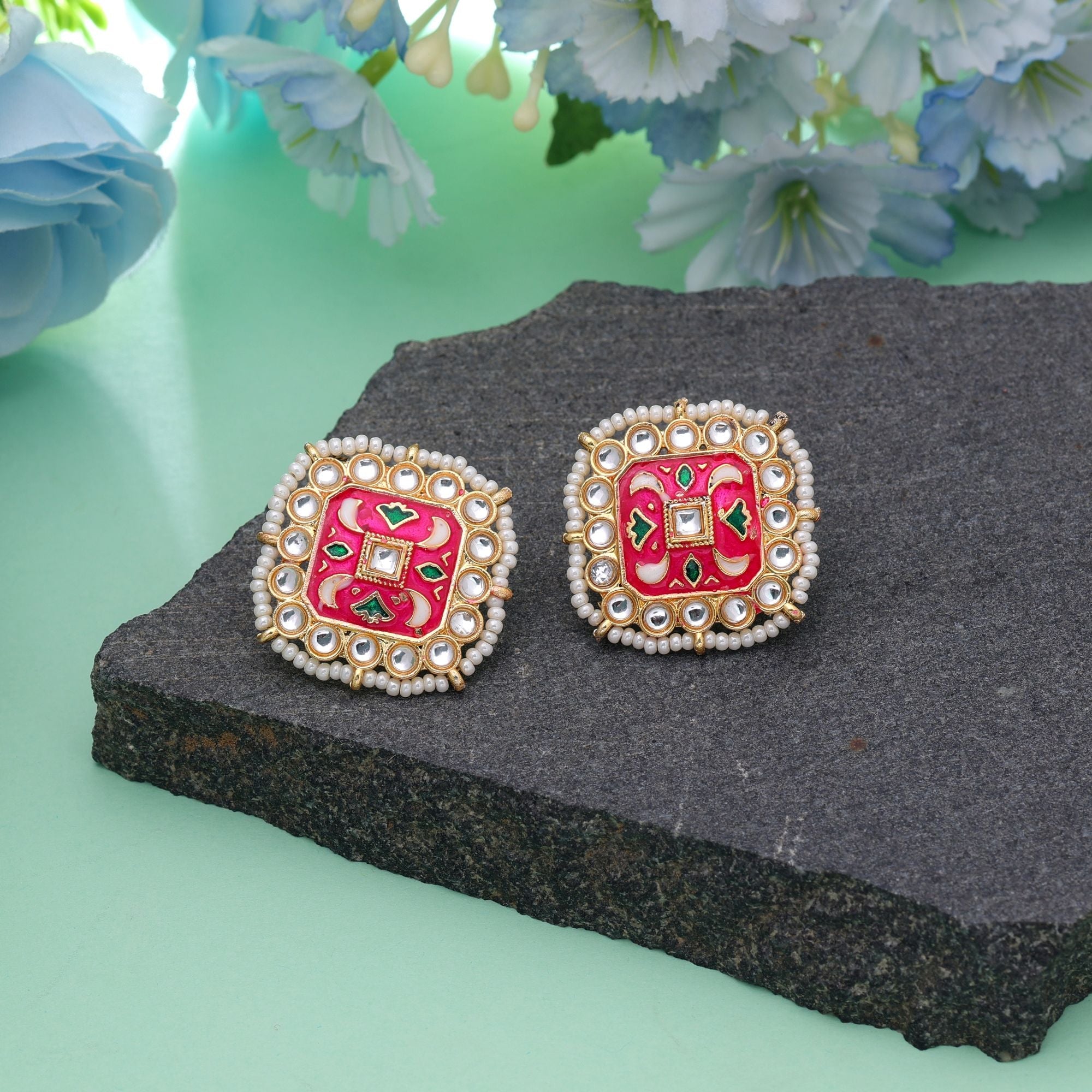 Rani Color Meenakari Earrings Handmade Ethnic Design