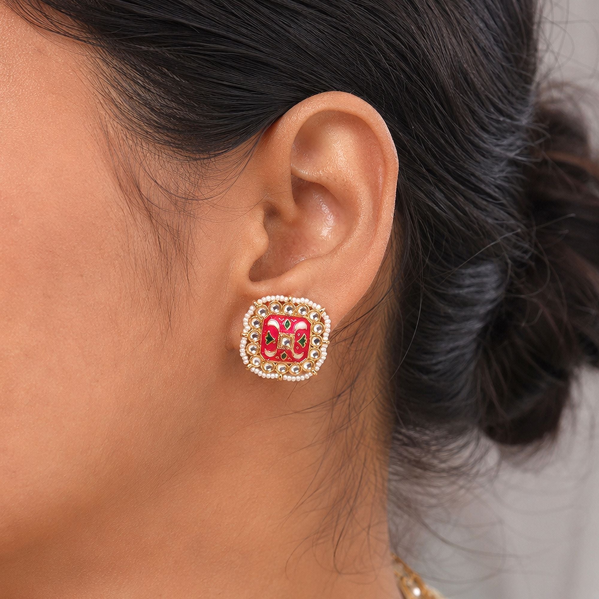 Rani Color Meenakari Earrings Handmade Ethnic Design
