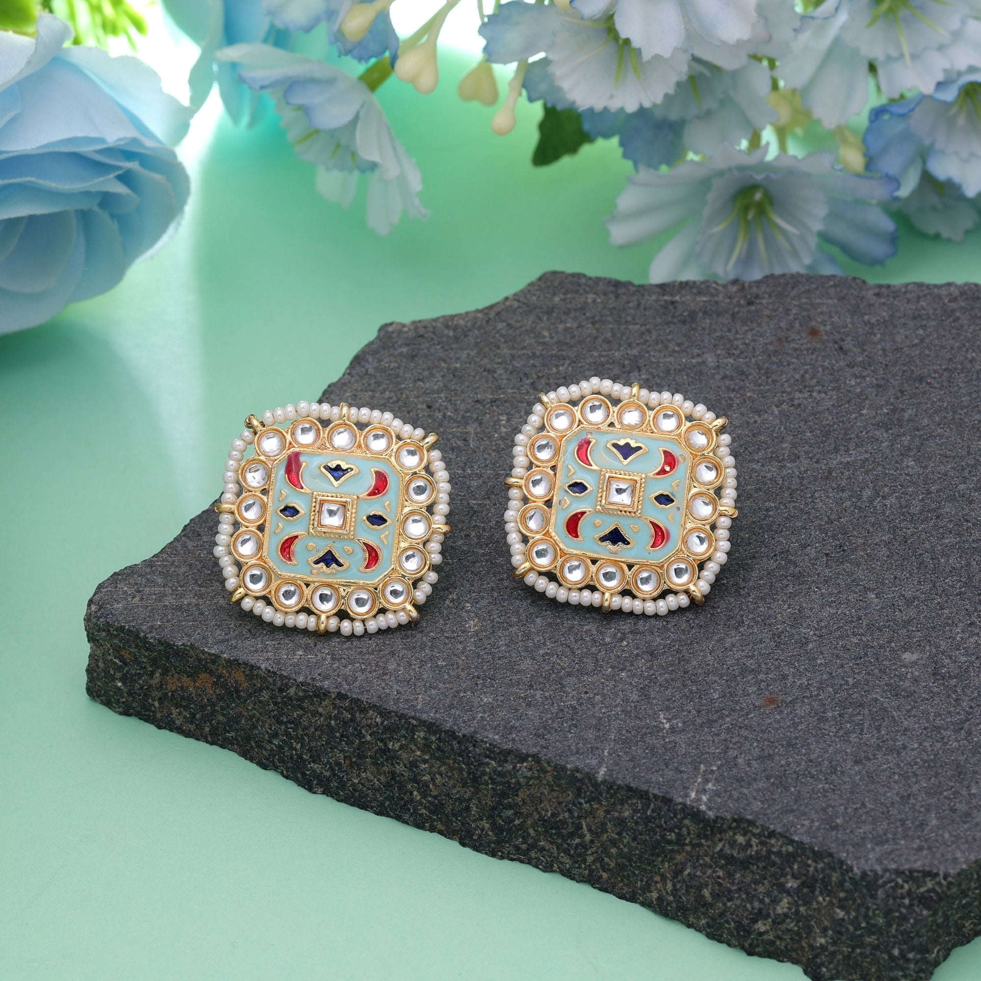 Sky Blue Color Meenakari Earrings Designer Appeal