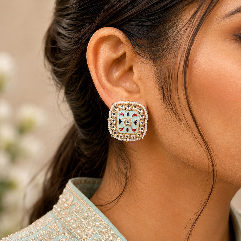 Sky Blue Color Meenakari Earrings Designer Appeal