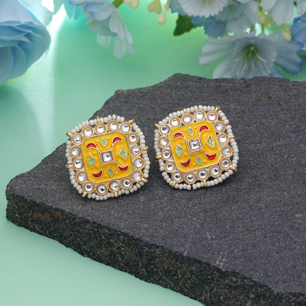 Yellow Color Meenakari Earrings Ethnic Handmade Style