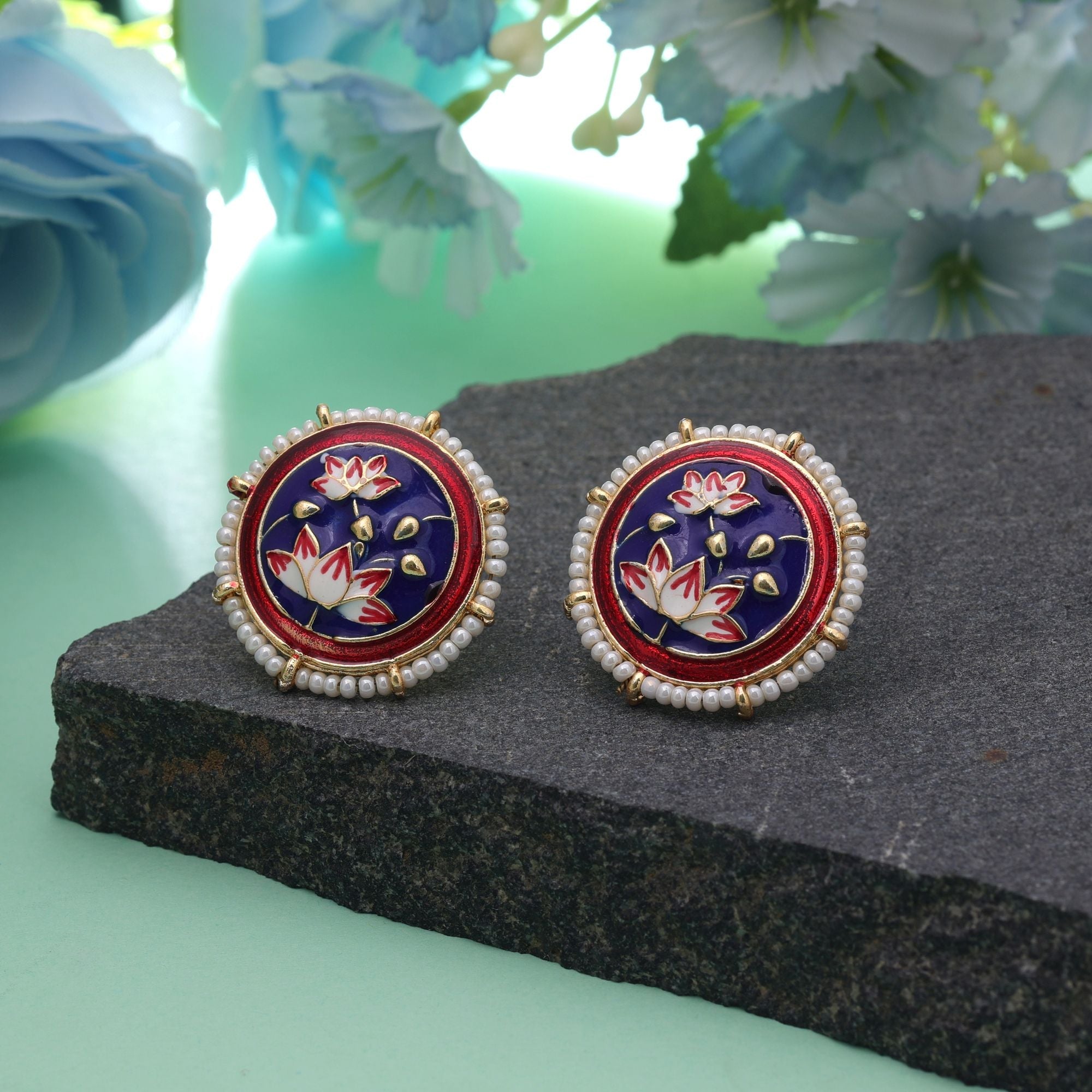 Blue Color Meenakari Earrings Elegant Ethnic Style