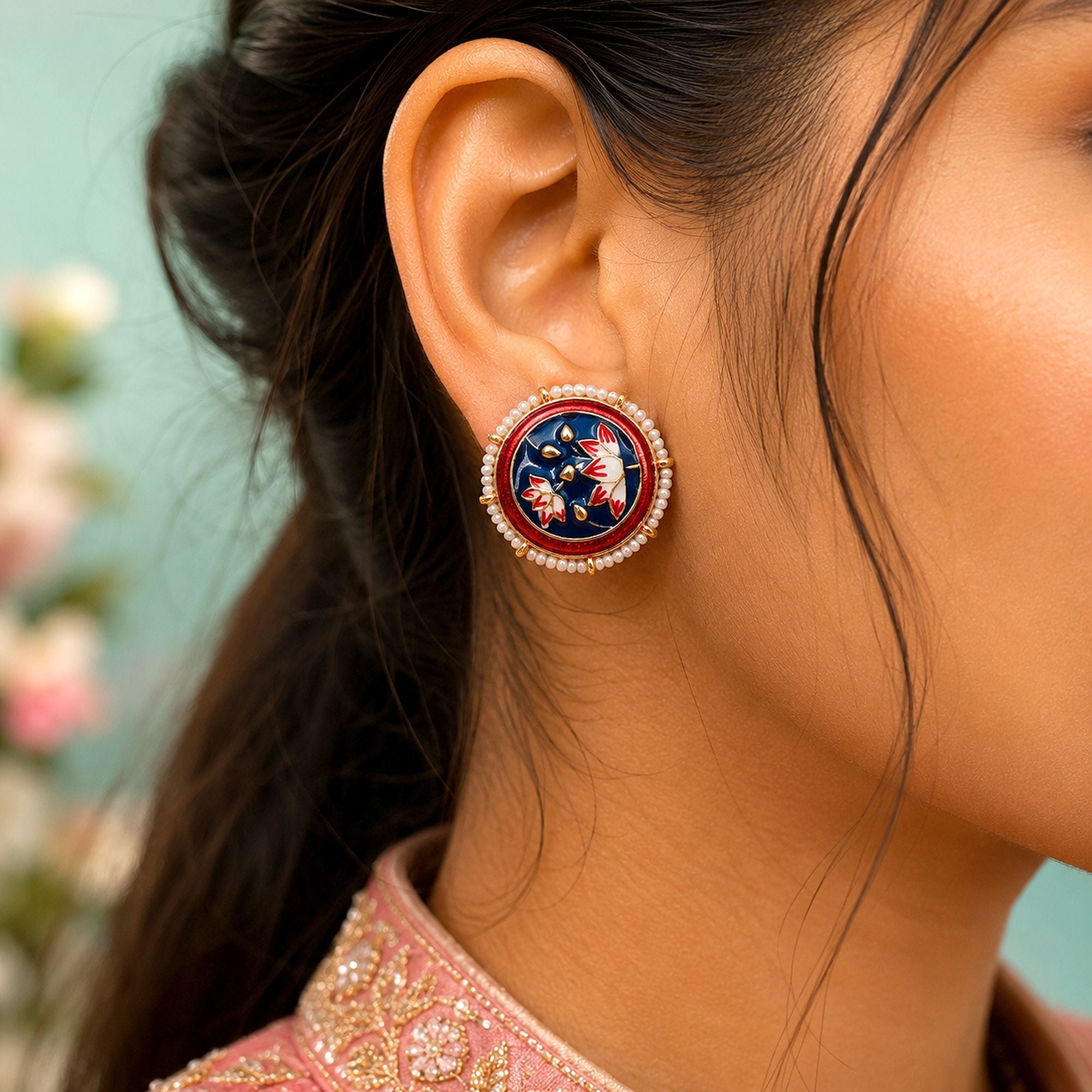 Blue Color Meenakari Earrings Elegant Ethnic Style