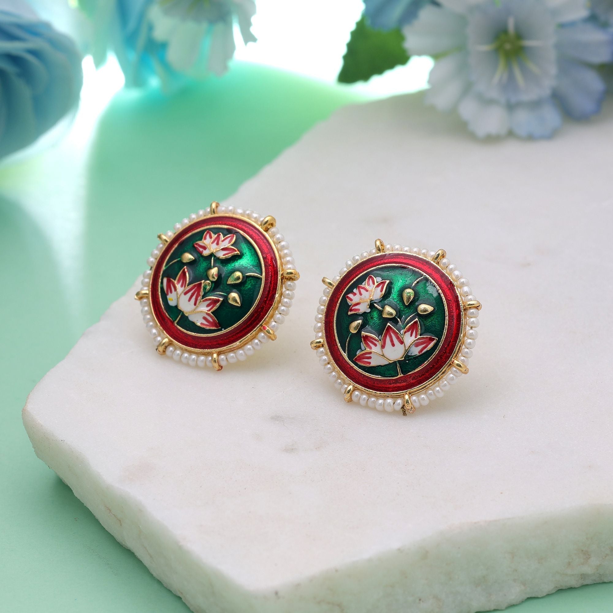 Green Color Meenakari Earrings Classic Designer Pattern